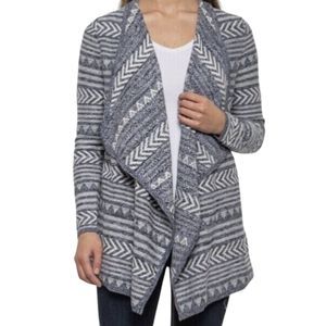 Lucky Brand Blue Geo-Stitch Knit Boho Cotton Asymmetrical Hem Cardigan Sweater M